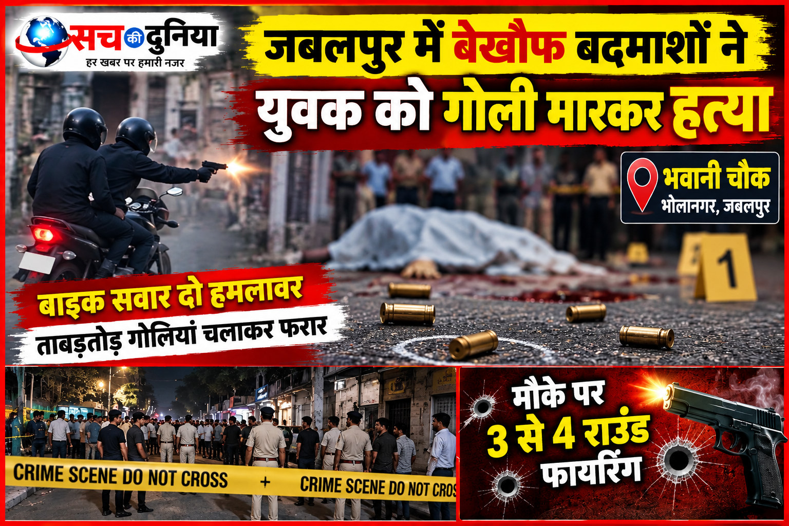 भवानी चौक पर बाइक सवार बदमाशों ने करण को गोलियों से भूना, 3-4 राउंड फायर कर गलियों से फरार
