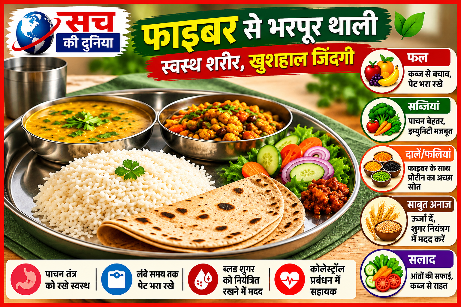 पेट रहेगा दुरुस्त, भूख पर भी लगेगा ब्रेक; रोज की थाली में शामिल करें फल, दाल और साबुत अनाज