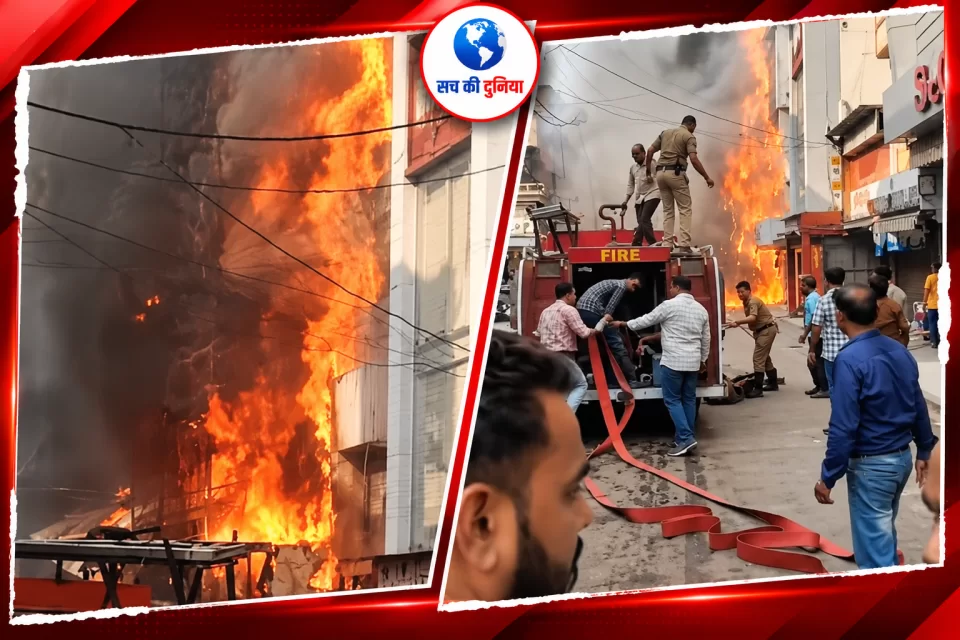 भोपाल के न्यू मार्केट में भीषण आग, बालाजी छोले-भटूरे की दुकान से उठीं लपटें; दूर तक छाया काले धुएं का गुबार