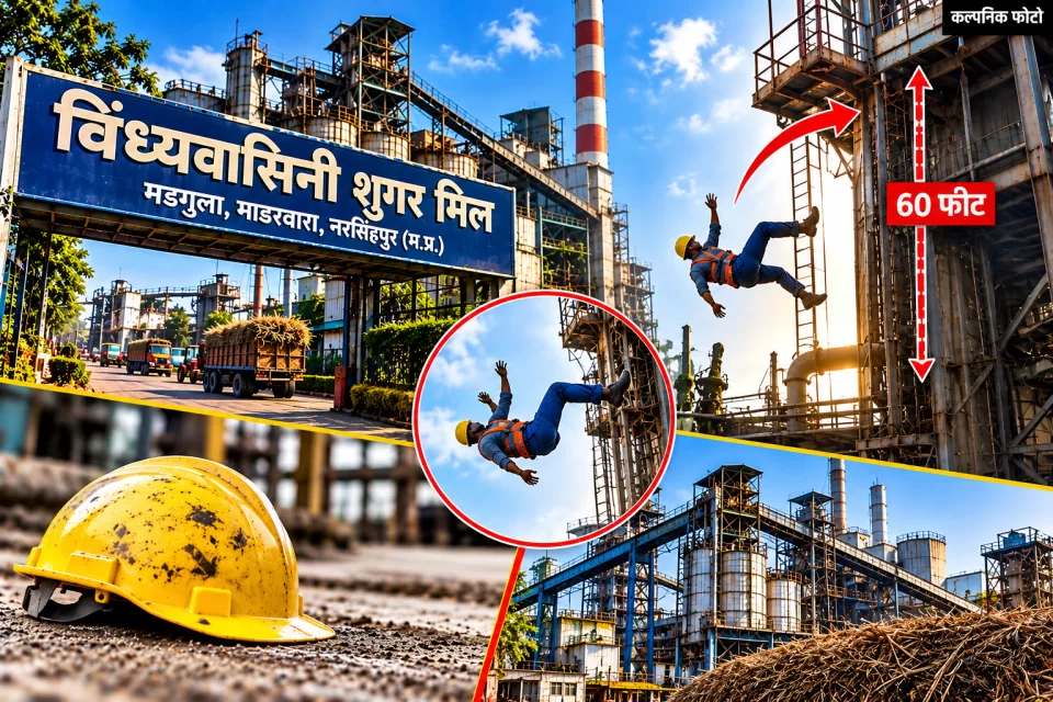 नरसिंहपुर की शुगर मिल में 60 फीट ऊंचाई से गिरा मजदूर, मौत के बाद परिजनों का फूटा गुस्सा